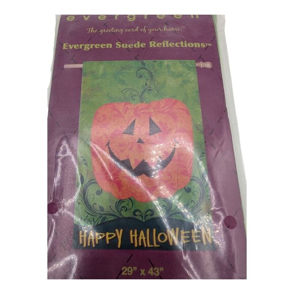 Evergreen Suede Reflections Happy Halloween Decorative Flag 29 x 43 Double Sided - Picture 1 of 7